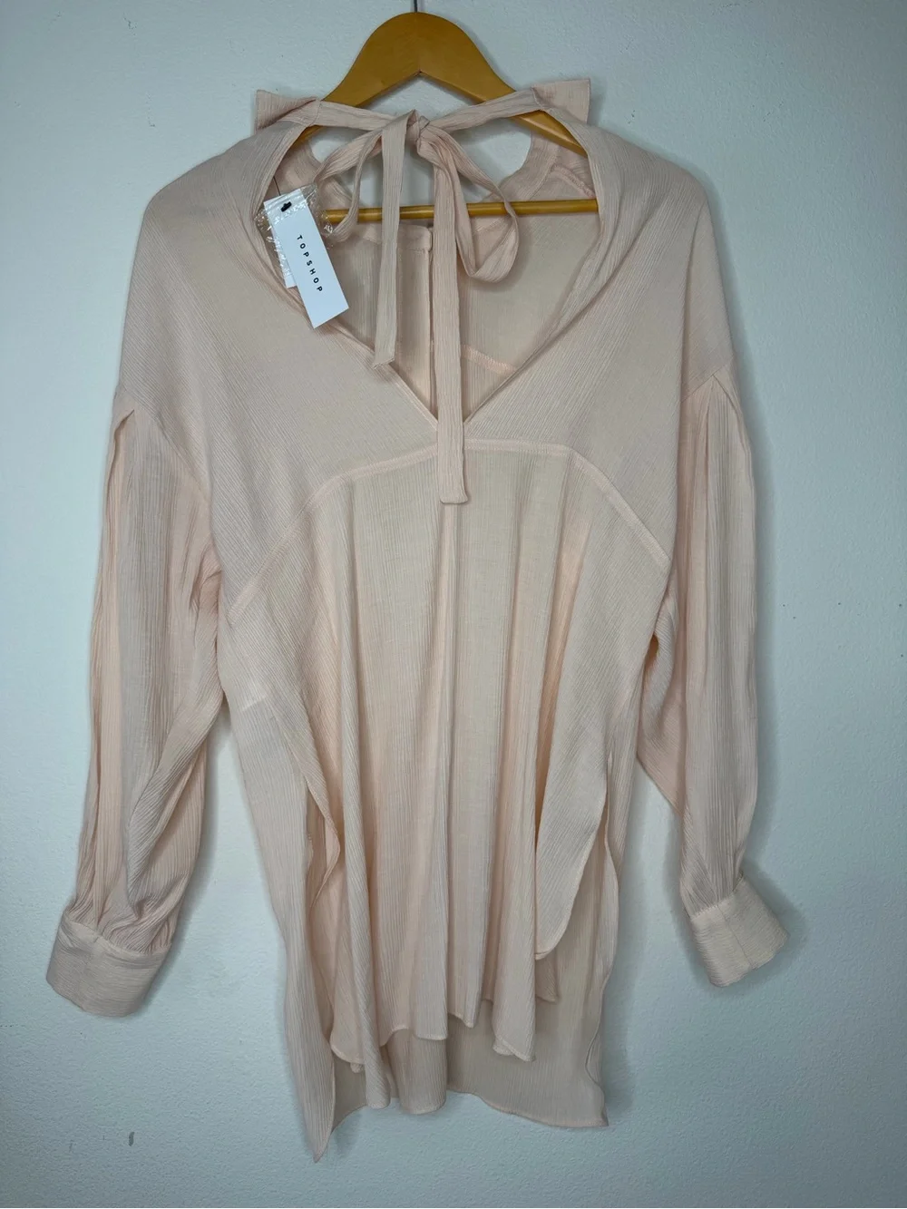 New Topshop Tie Back Oversized Shirt Blush Pink Size 4